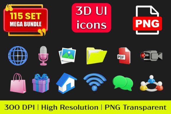 115 Premium 3D UI Icons Mega Bundle