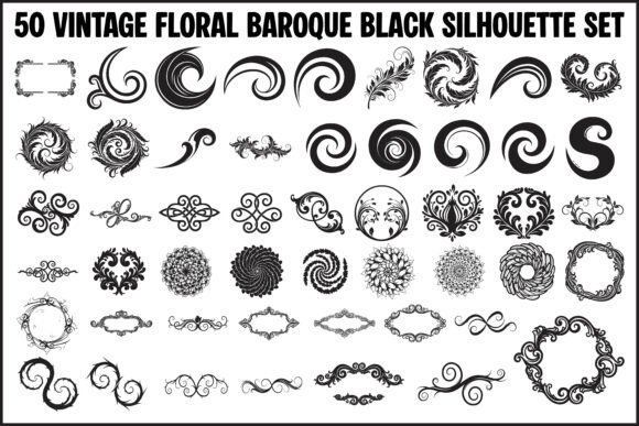 50 Vintage Floral Baroque Black Silhouettes for Timeless Design Projects