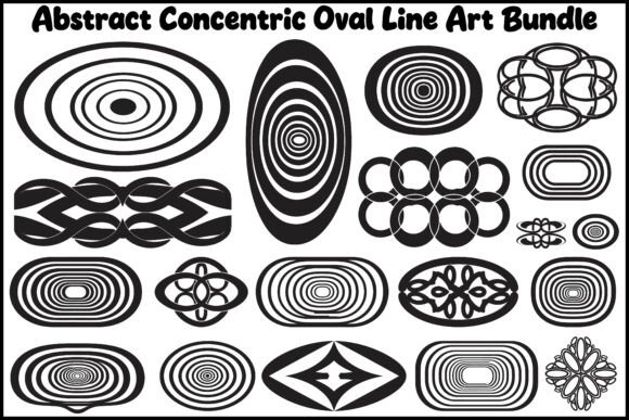 Abstract Concentric Oval Line Art Bundle