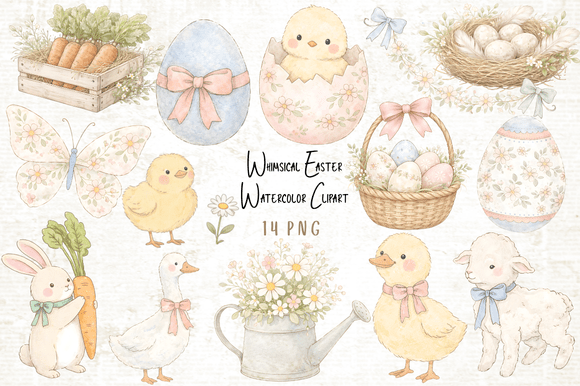 Charming Whimsical Easter Watercolor Clipart for Creative Projects