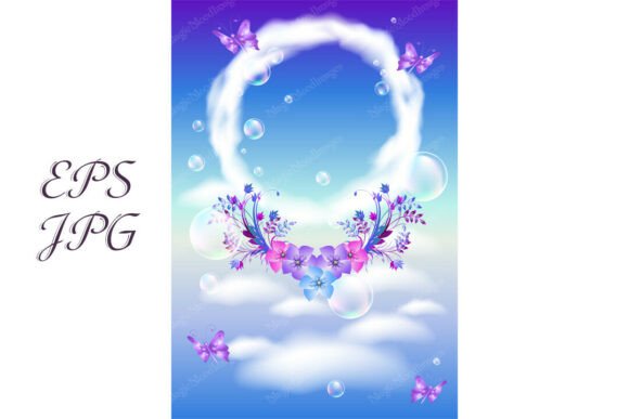 Clouds Circle with Butterflies Bubbles