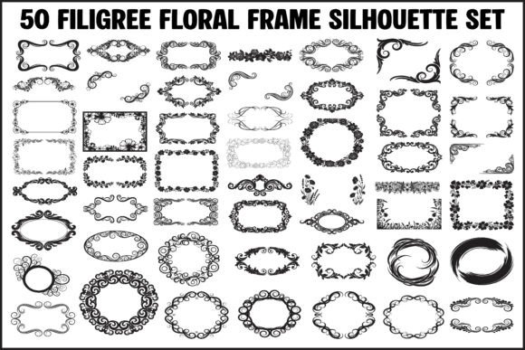 Elegant Filigree Floral Frame Silhouette Set