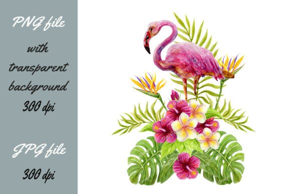 Flamingo Bird in Tropical Flowers Leaves: A Versatile Design for Creative Projects