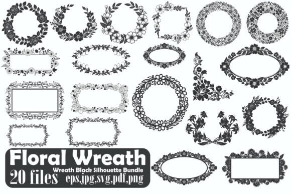 Floral Wreath Frame Black Silhouette B