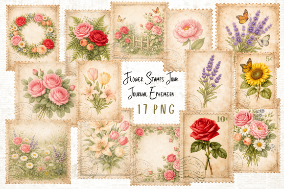 Flower Stamps Junk Journal Ephemera: A Creative Essential for Digital and Print Projects
