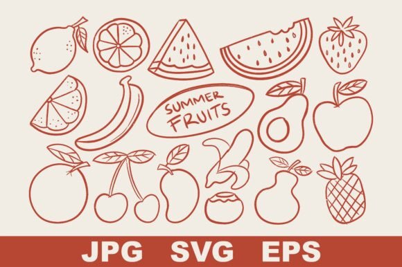 Hand Drawn Summer Fruit Line Art Set: Creative Design Inspiration for Every Project