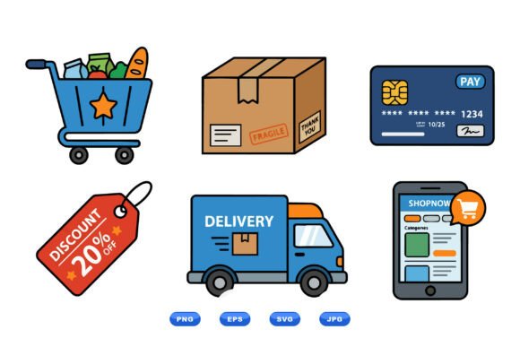 Online Shopping Icon Clipart Set