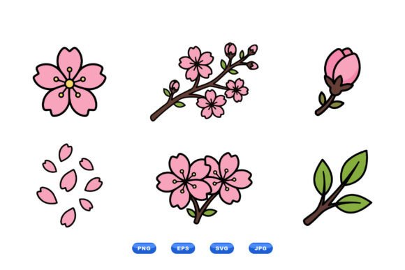 Pink Cherry Blossom Clipart Set: A Versatile Choice for Spring-Inspired Design Projects