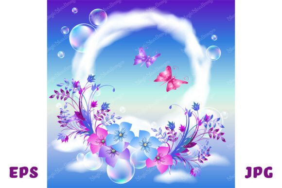 Round Frame of Clouds in Sky and Bubbles