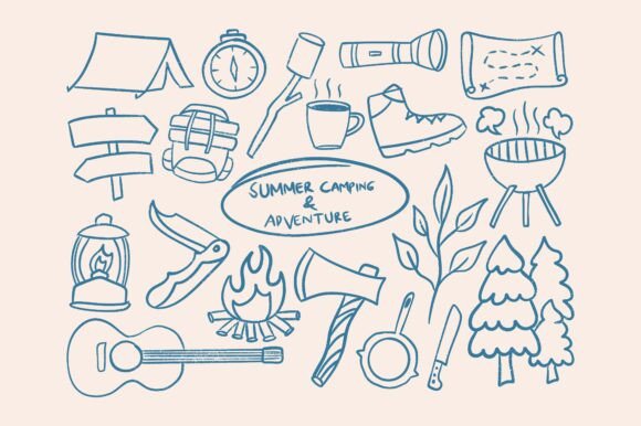 Summer Camping Hand Drawn Line Art: A Creative Resource for Outdoor-Inspired Design Projects