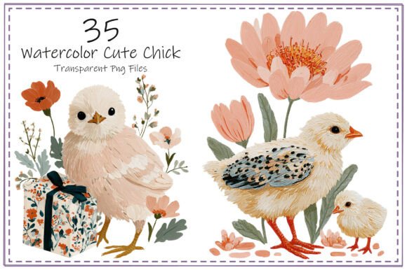 Watercolor Cute Chick Clipart Bundle: Soft Pastel Designs for Creative Projects That Sell