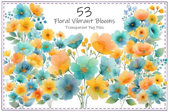 Watercolor Vibrant Blooms Clipart Set